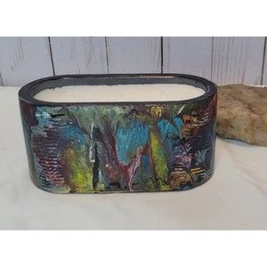 HIJOVI Naturals Cedar Leather (12oz) with Multiple Colors Paint on Oval Concrete